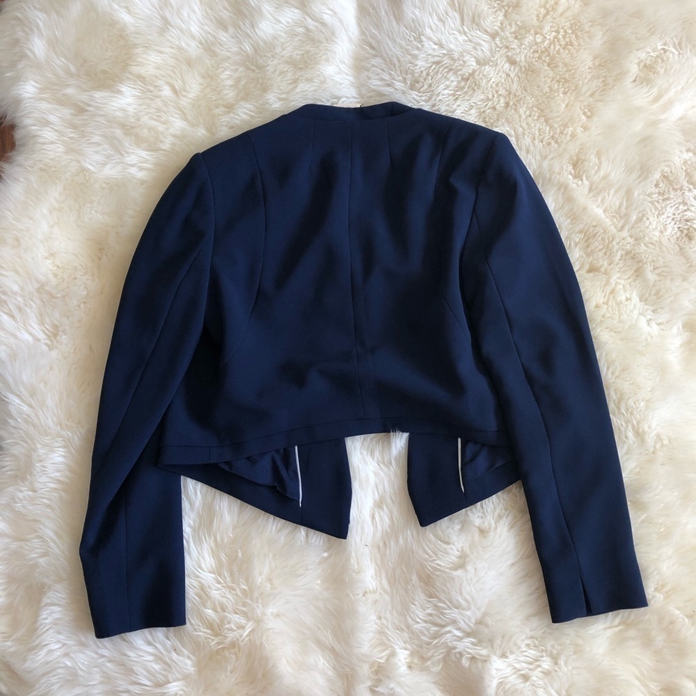 Whbm Cropped Soft Draped Jacket Navy Open Front 6 - image 7